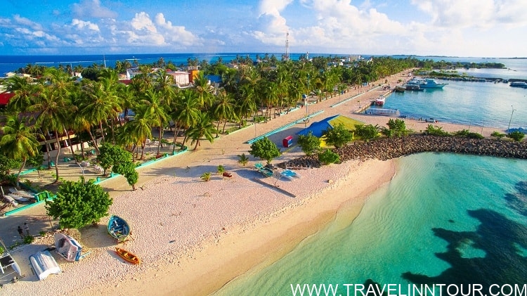 maafushi beach area aerial